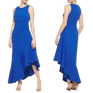 ELIZA J Cobalt Blue ASYMMETRICAL Ruffle Hem RUCHED Cocktail Dress GOWN size 8